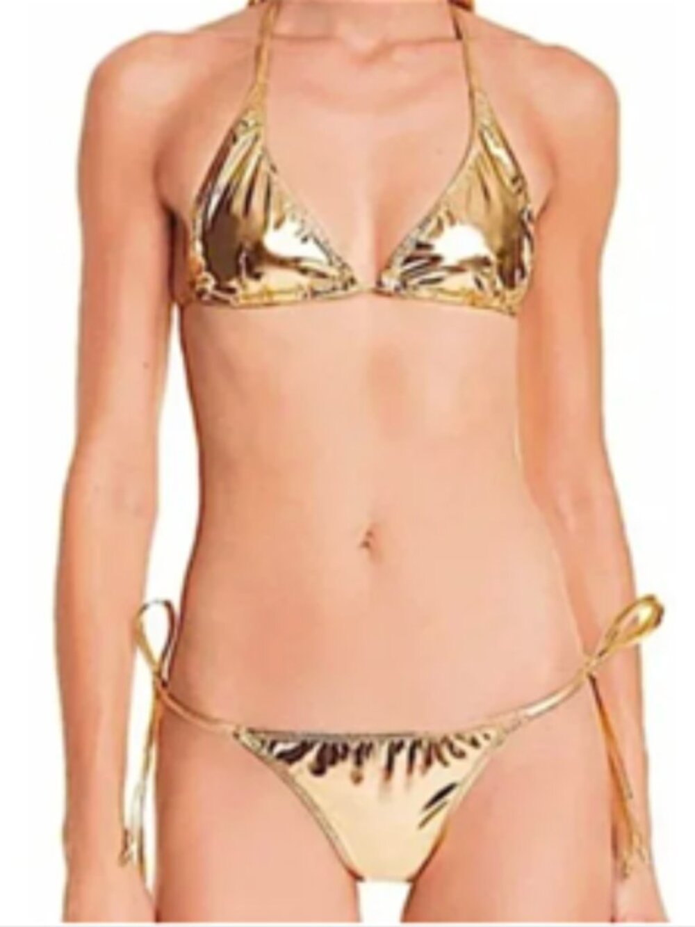 Lisa Marie Fernandez Metallic Gold Triangle Halter String Bikini Sz 1 (US 2-4)